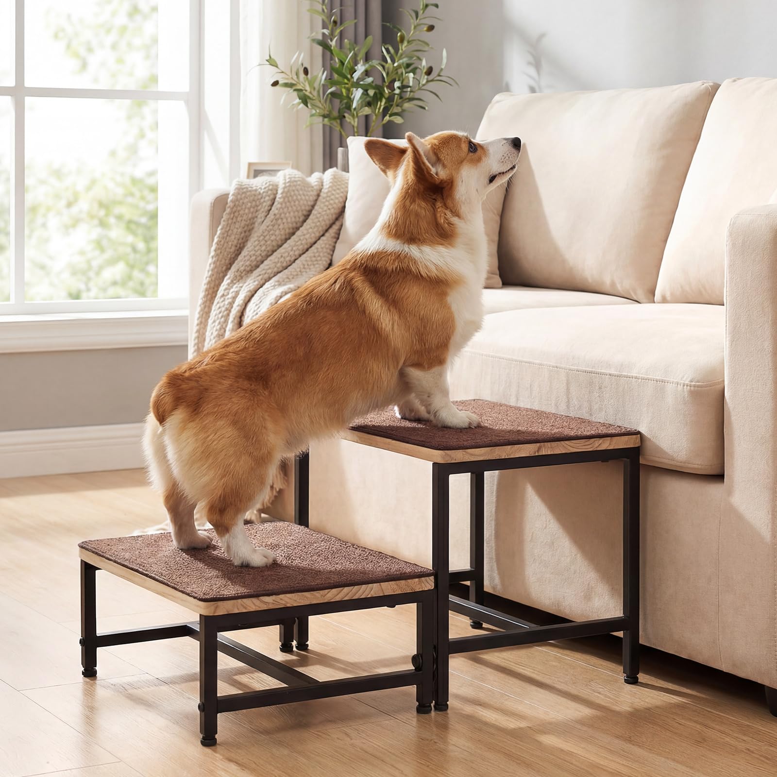 Veehoo dog steps can double as a raised feeding station