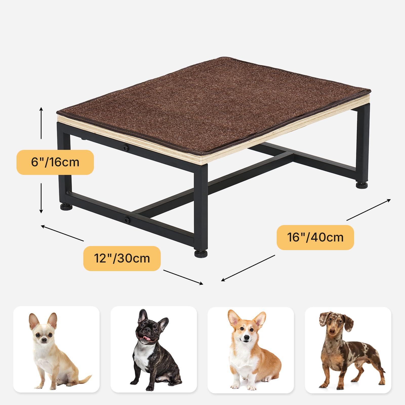 Small dog using Veehoo steps highlighting user-friendly height and stability.