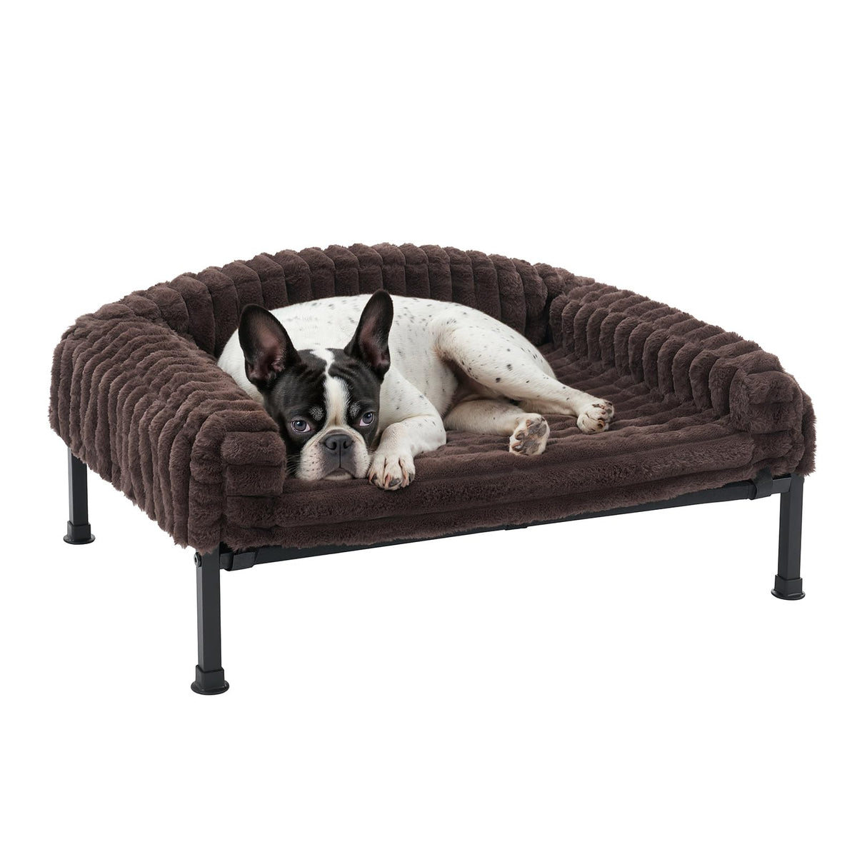 Veehoo elevated dog bed with bolstered sides for snug support.