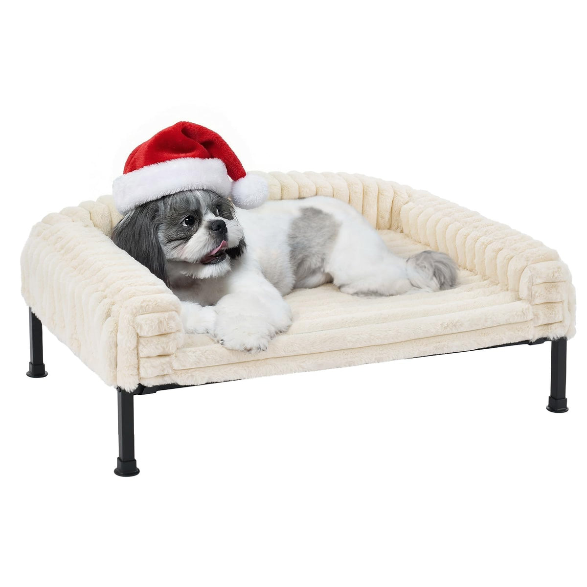 Veehoo elevated dog bed with bolster front view for secure lounging