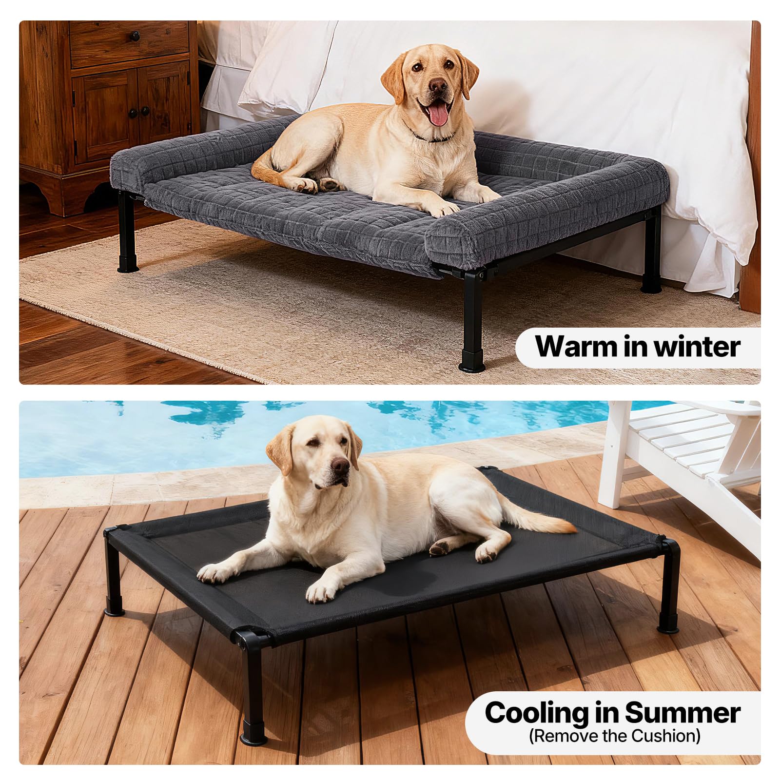 Veehoo bed shows breathable mesh for all-season airflow.