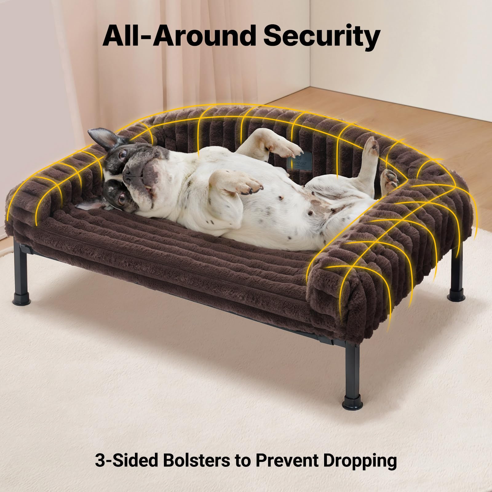 Veehoo three-sided bolster surrounds pets for secure, cozy naps.