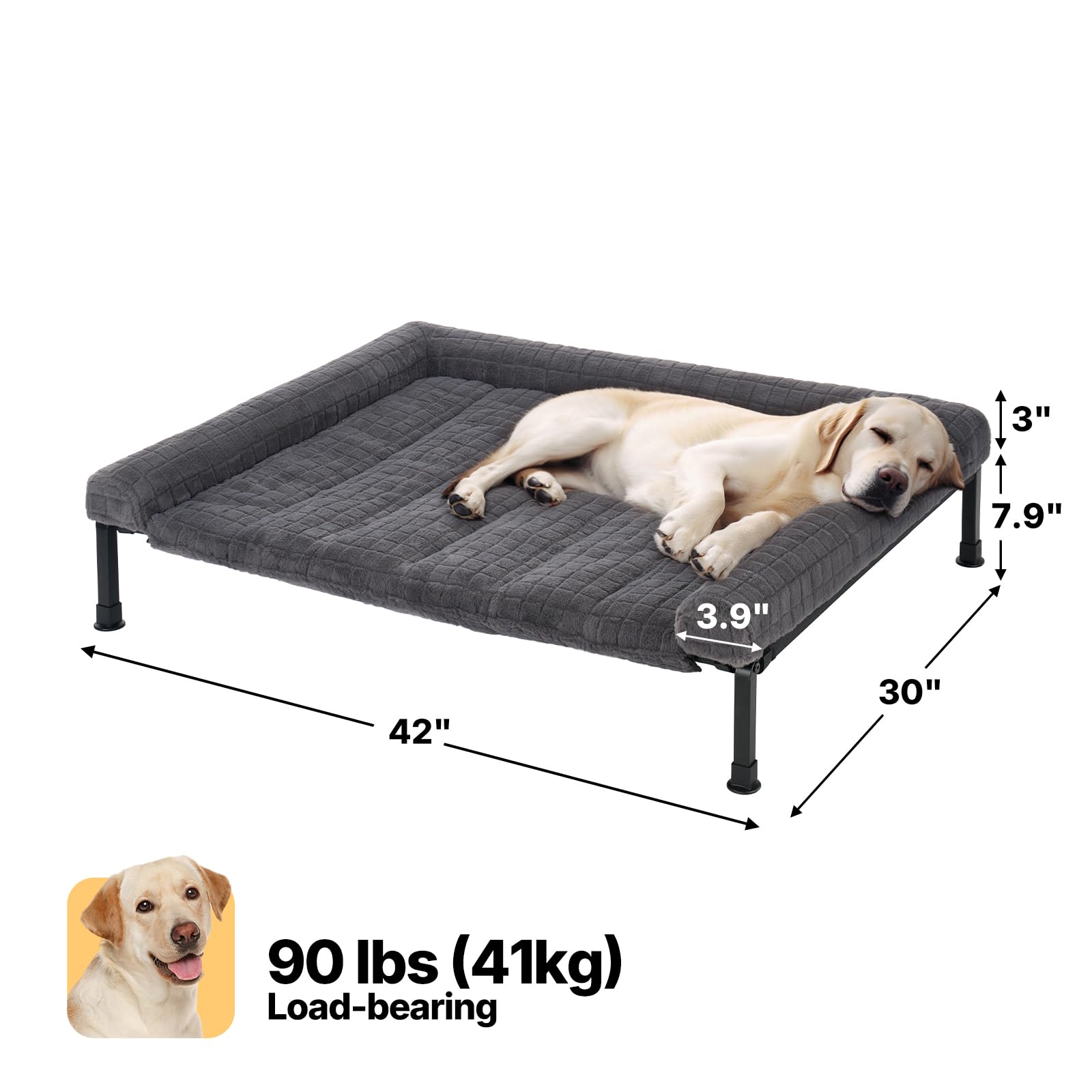 Large 42x30 inch Veehoo dog bed in grey for big dogs.