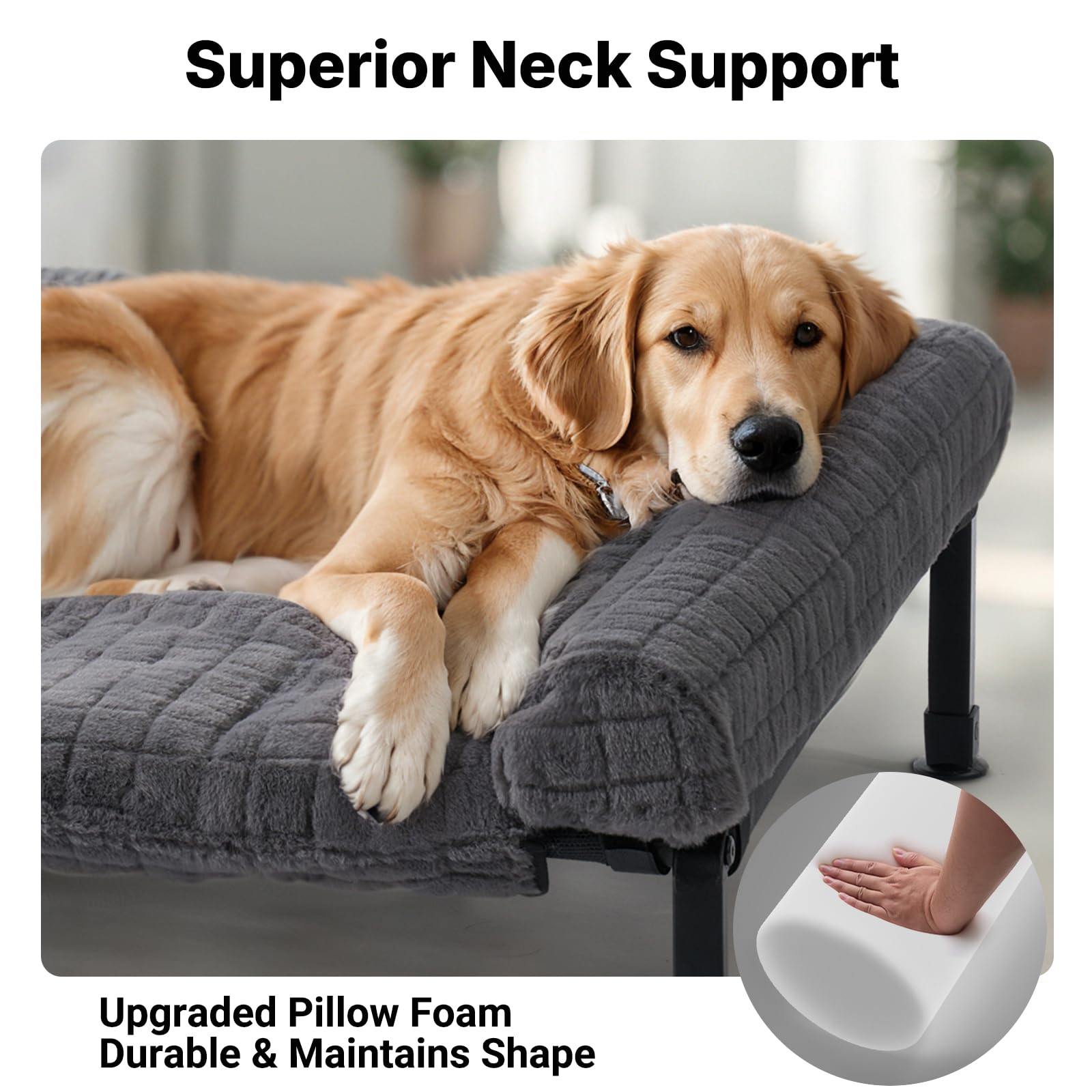 Veehoo elevated dog bed featuring detachable cushion for easy washing.