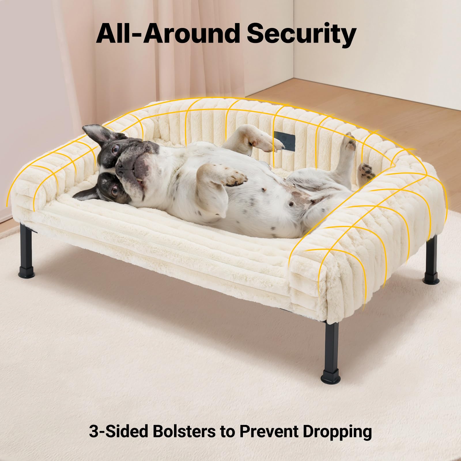 Veehoo elevated pet cot keeps pets off damp floors indoors or on patios.