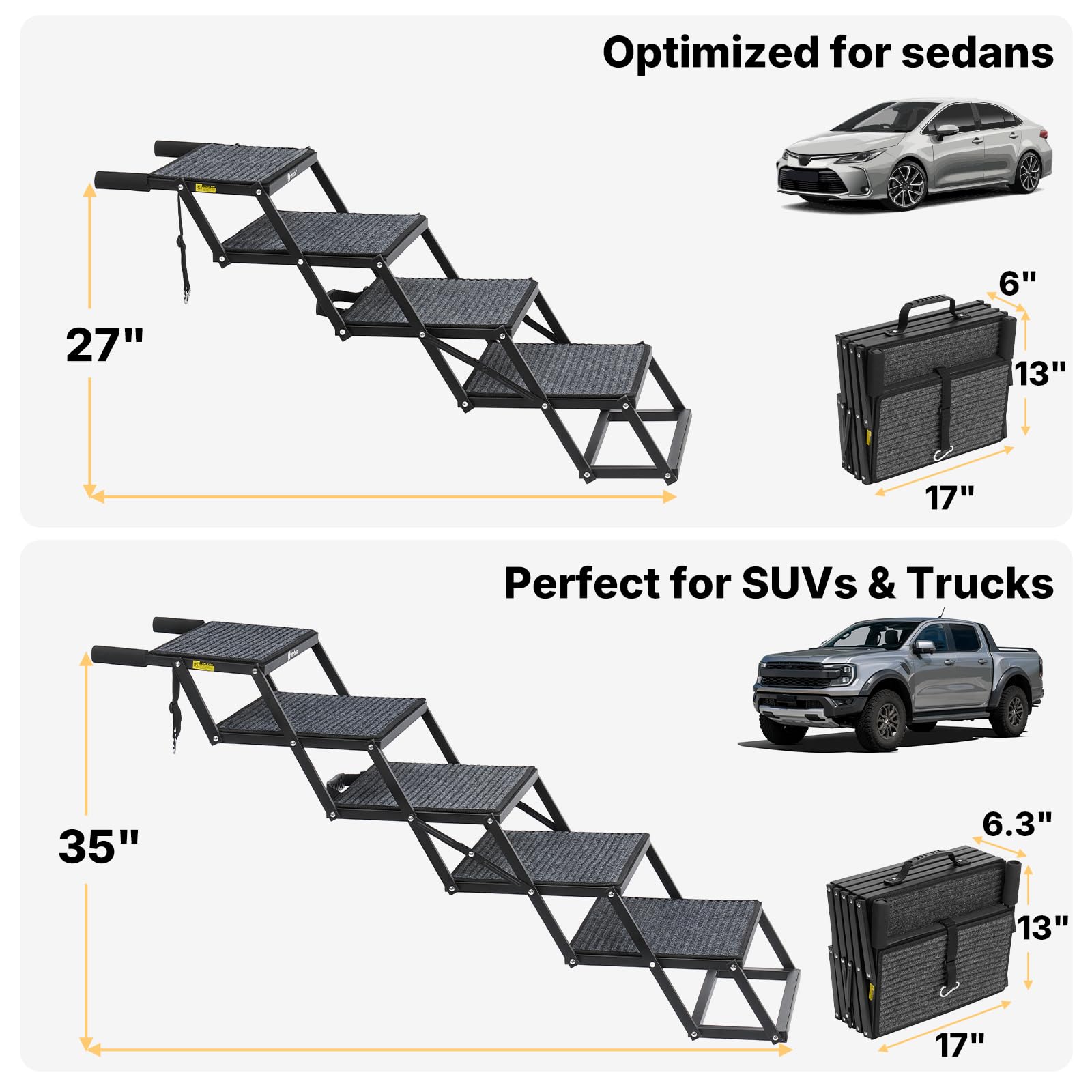 Veehoo heavy-duty dog steps extended to 35 inches for large dogs