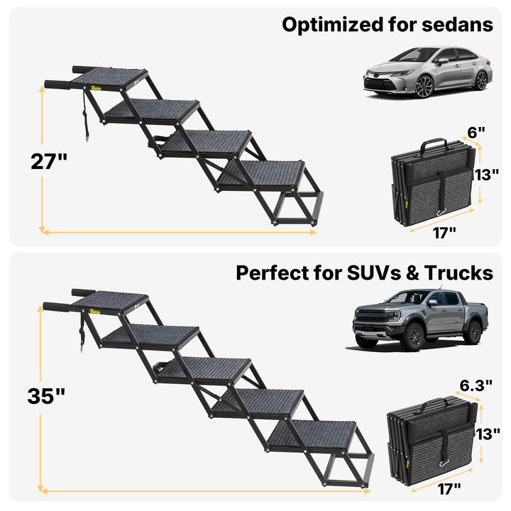Veehoo heavy-duty dog steps extended to 35 inches for large dogs
