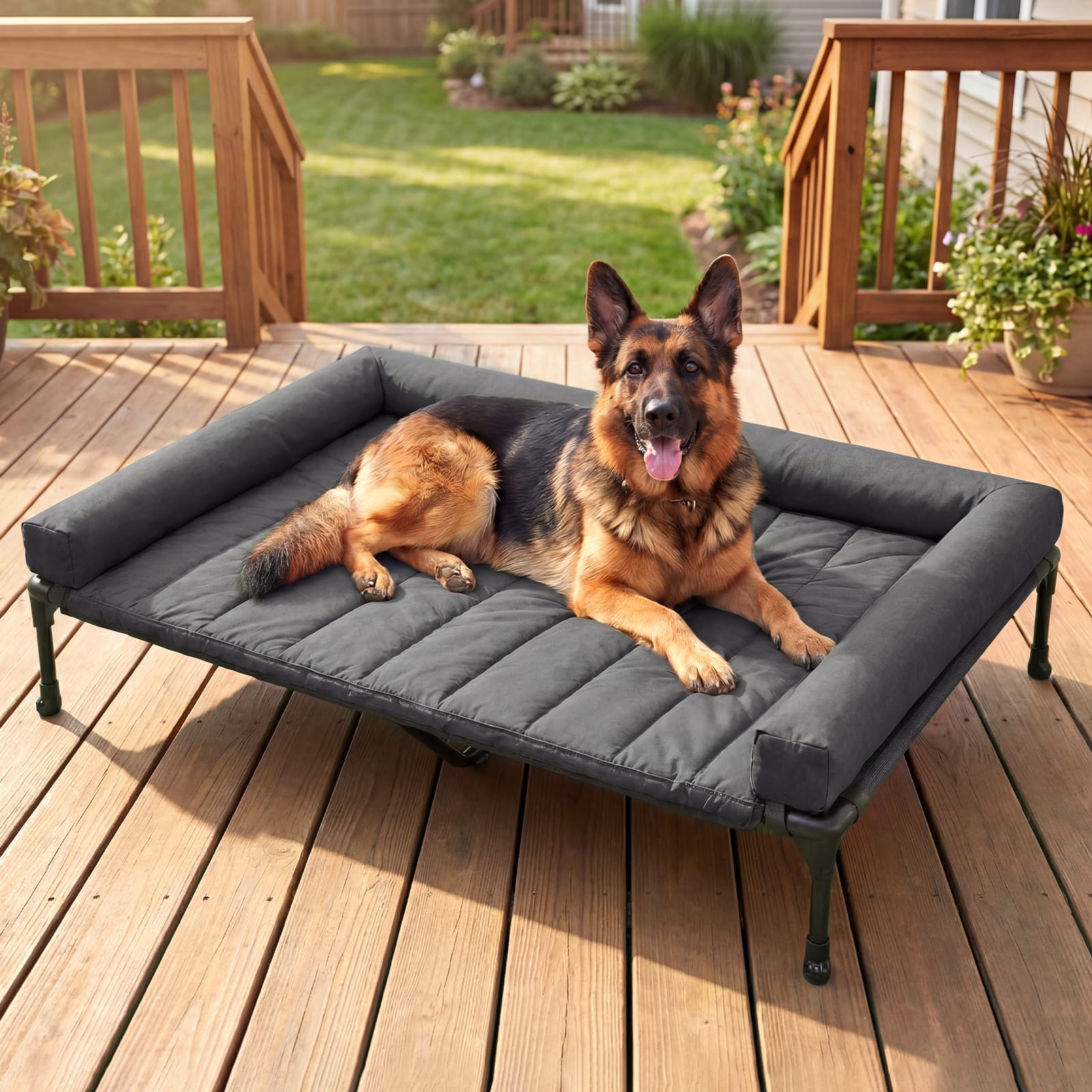 Veehoo indoor-outdoor black dog bed offers versatile lounging space