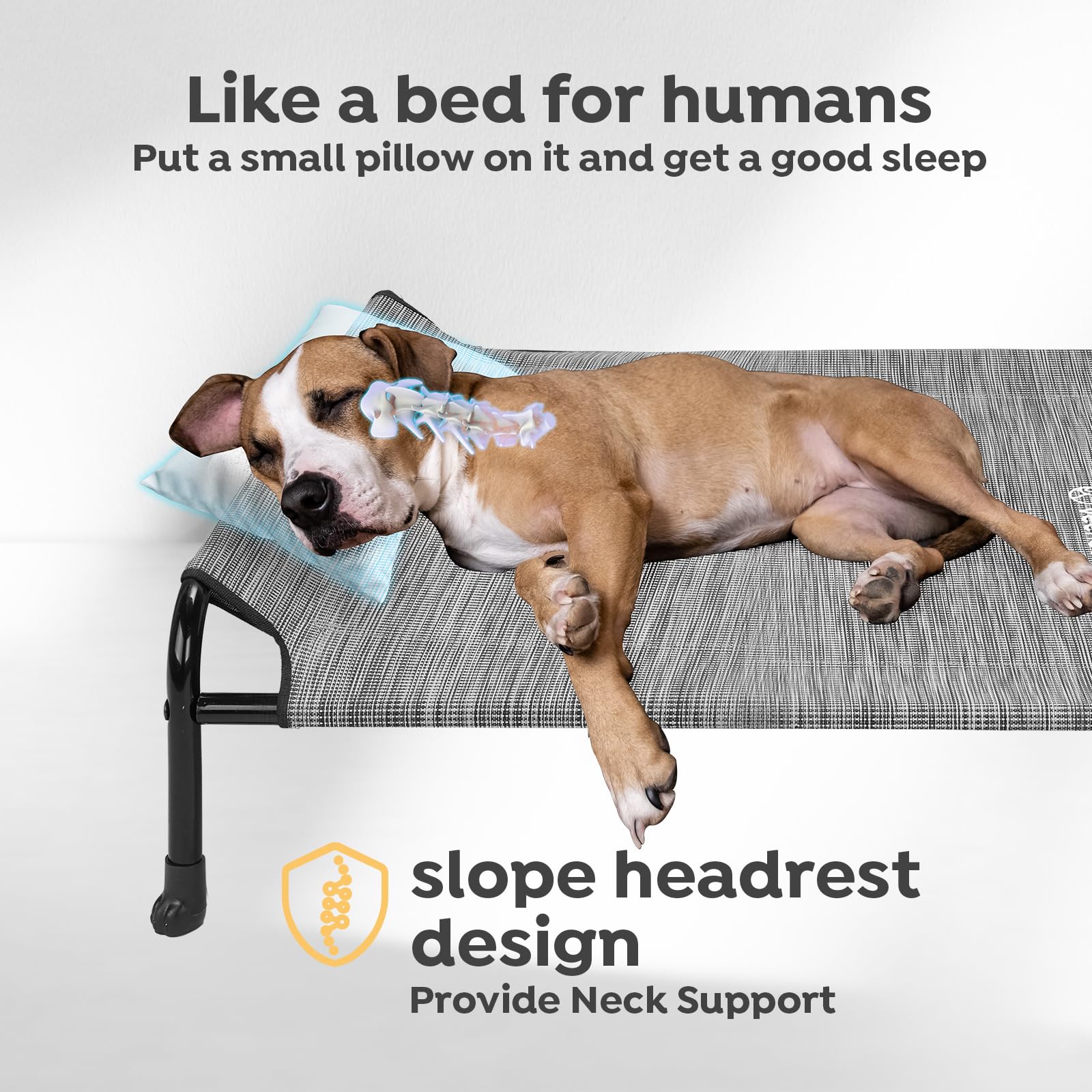 Veehoo Original headboard design elevates support for dogs.