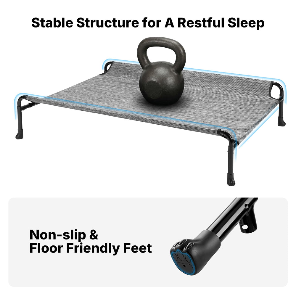 Veehoo bed frame with anti-slip feet stays steady on floors.