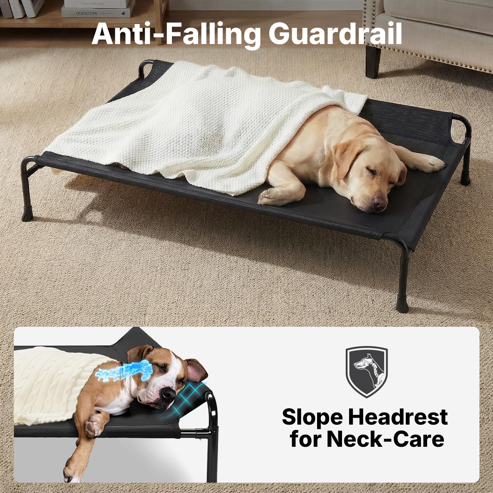 Veehoo bed features breathable Teslin mesh for cool, dry rest.