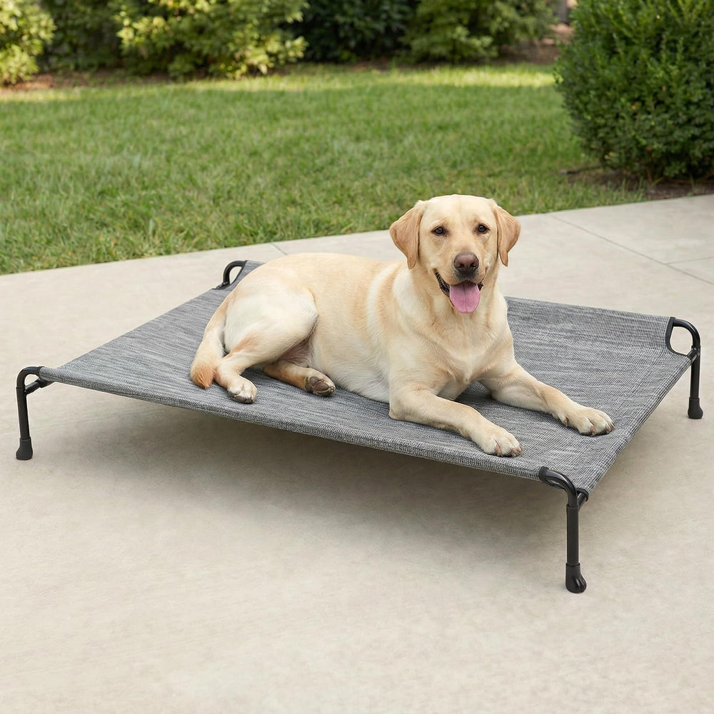 Veehoo outdoor dog bed with guardrail provides secure resting space for pets.