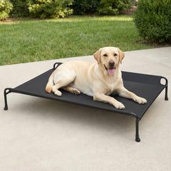 Veehoo Outdoor Dog Bed with headrest offers neck support for comfortable naps.