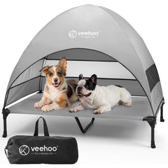 Veehoo Outdoor Dog Bed with Canopy offers cooling shade for large dogs.