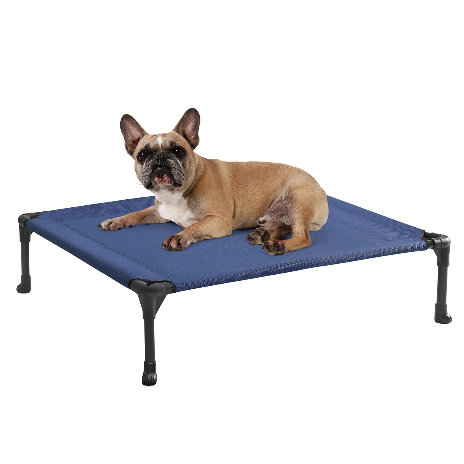 Veehoo outdoor elevated dog bed front view showing breathable cooling surface for medium dogs