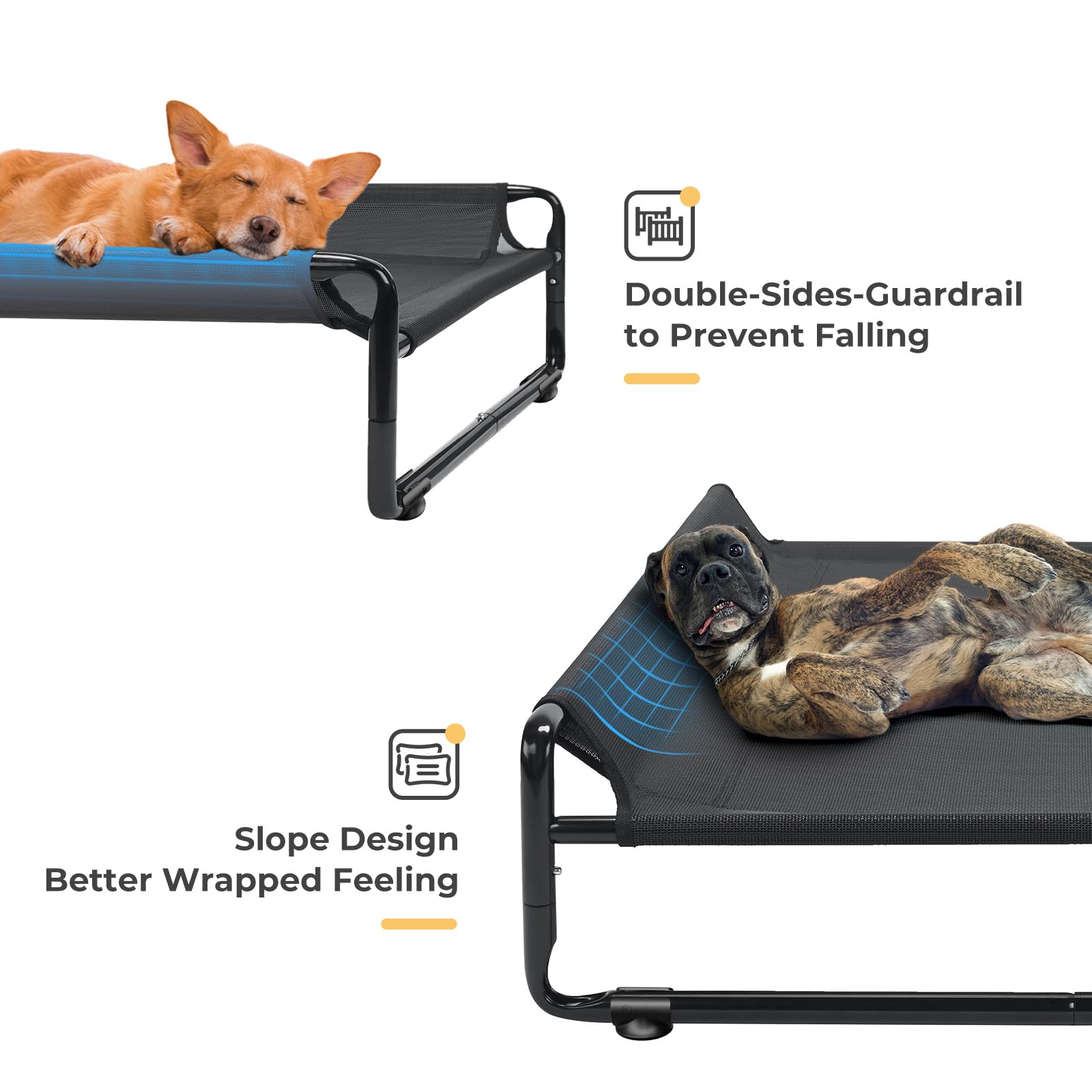 Veehoo Outdoor Elevated Dog Bed mesh promotes airflow for cooling comfort.