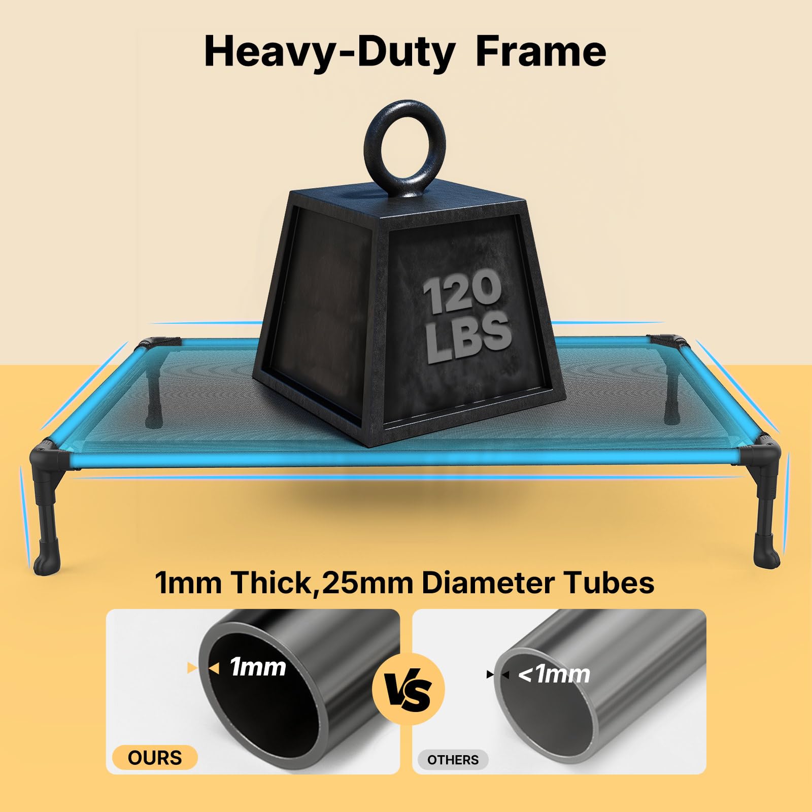 Veehoo outdoor elevated dog bed with non slip feet keeps bed in place