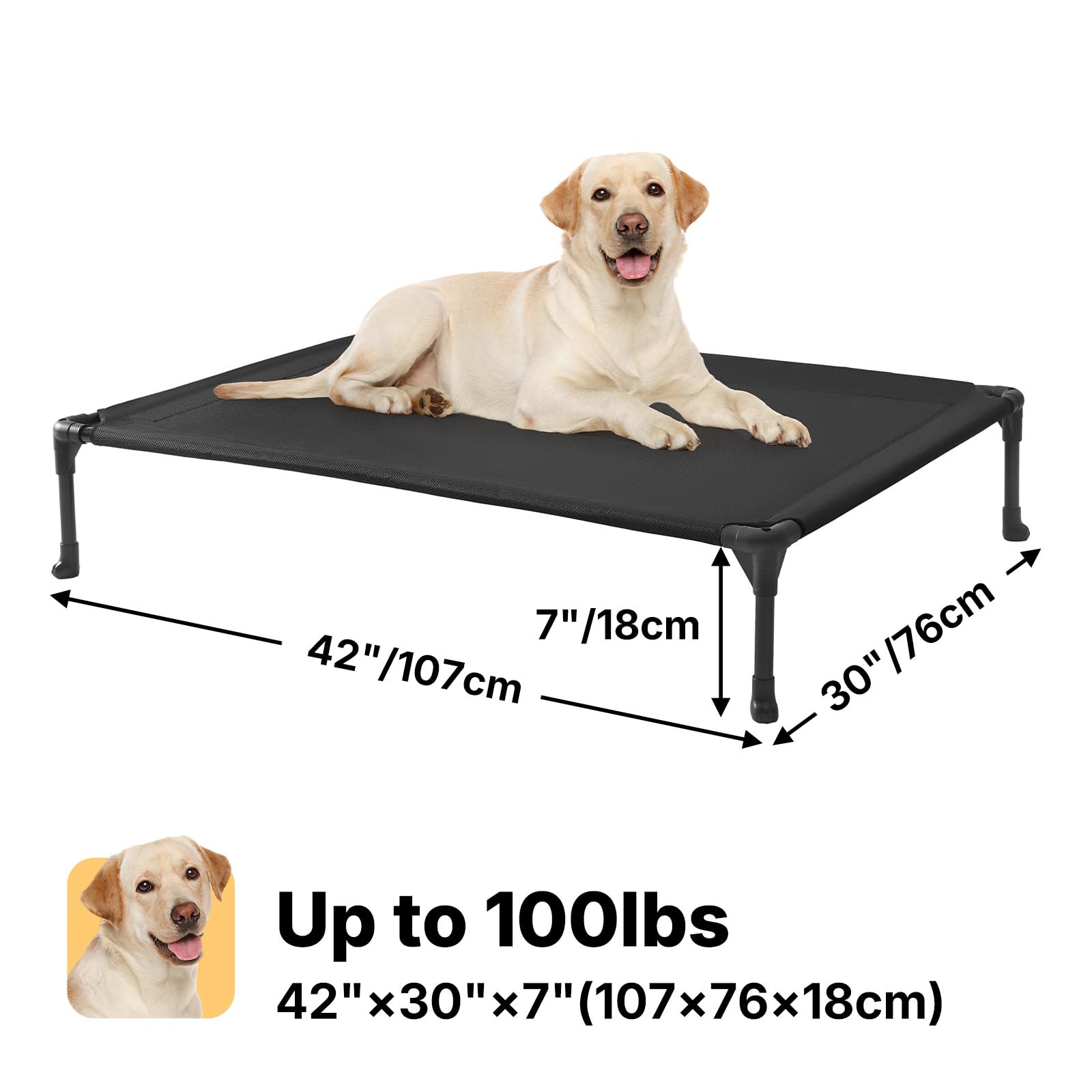Replaceable mattress extends the bed's life outdoors.
