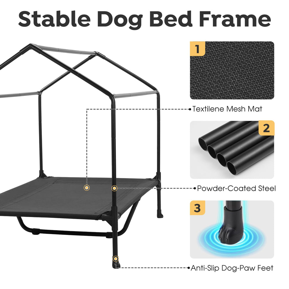 Veehoo raised bed frame demonstrates sturdy support and elevated comfort.