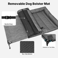Veehoo raised pet cot non-slip feet; stable indoor or outdoor use.