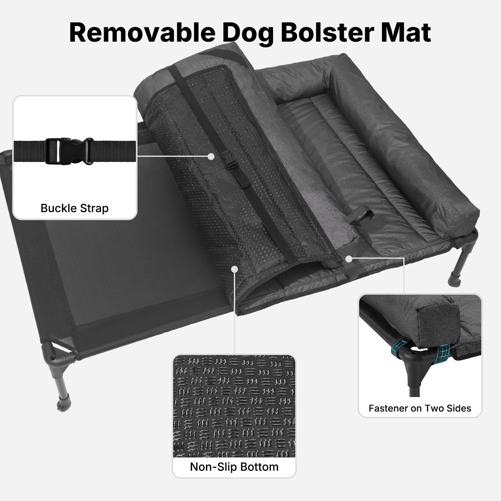 Veehoo raised pet cot with tear-resistant mesh supports durability