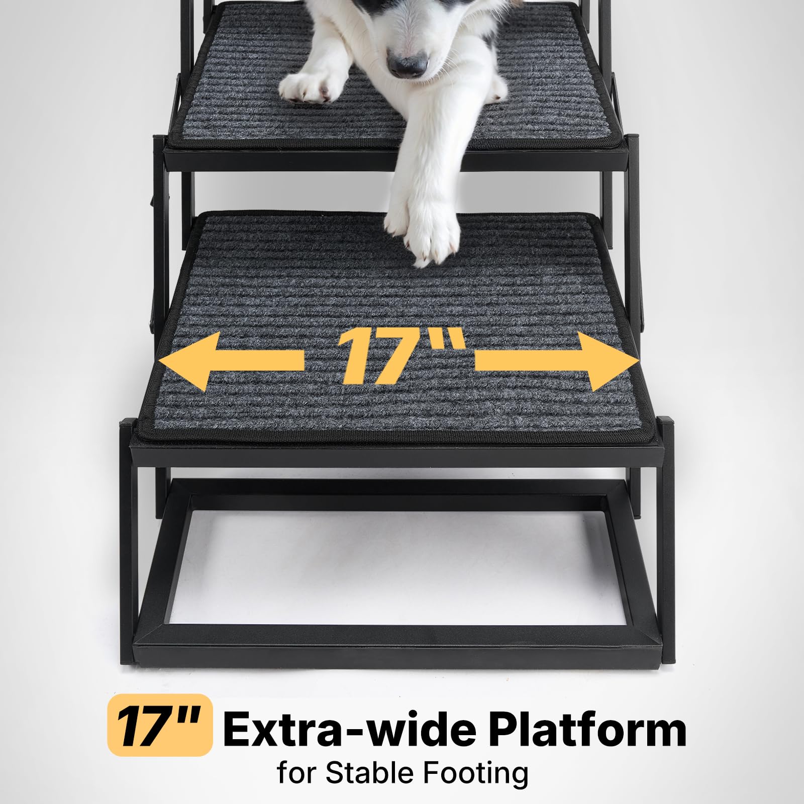 Veehoo steel mesh dog steps are easy to rinse after muddy adventures