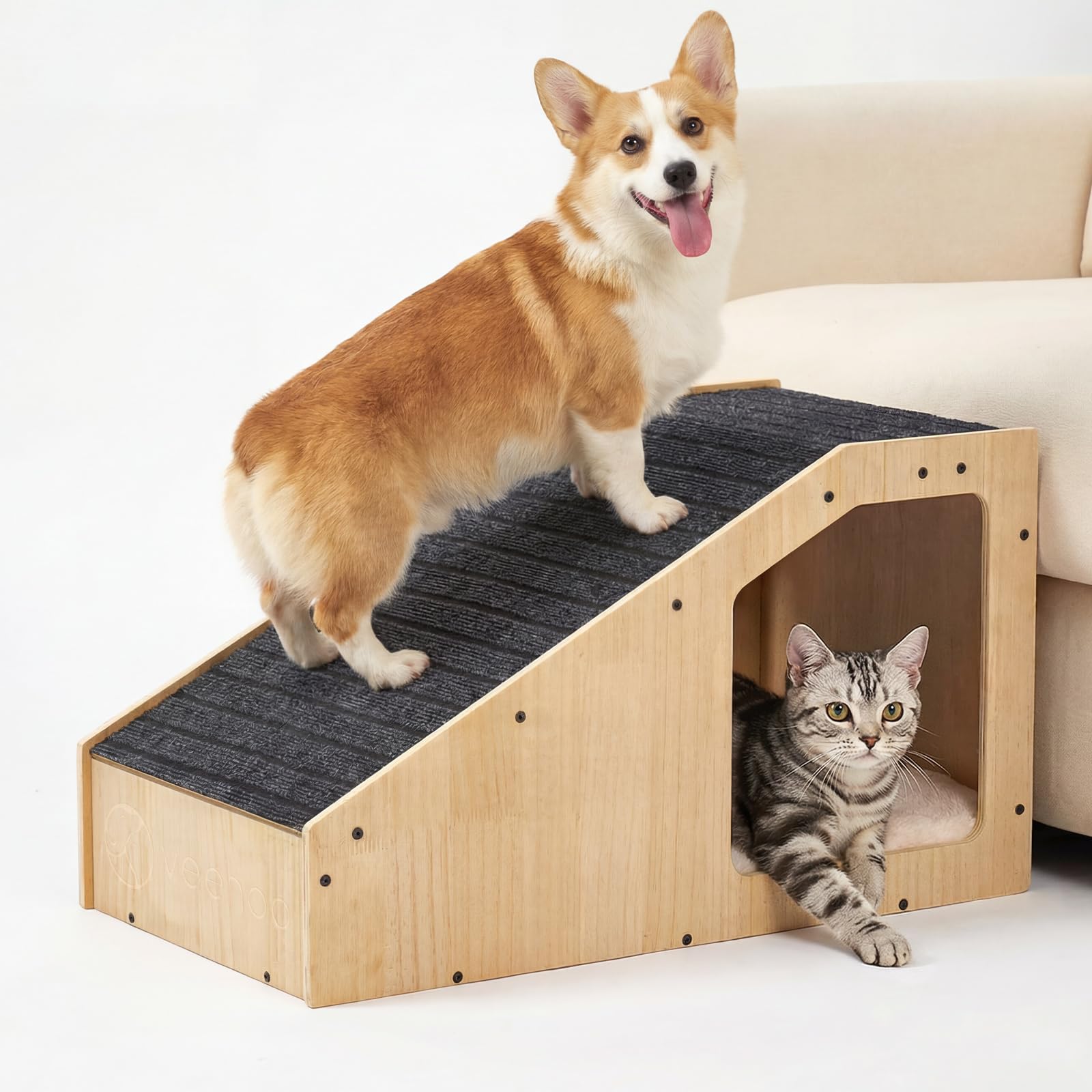 Veehoo small dog ramp with non-slip surface for safer climbs.