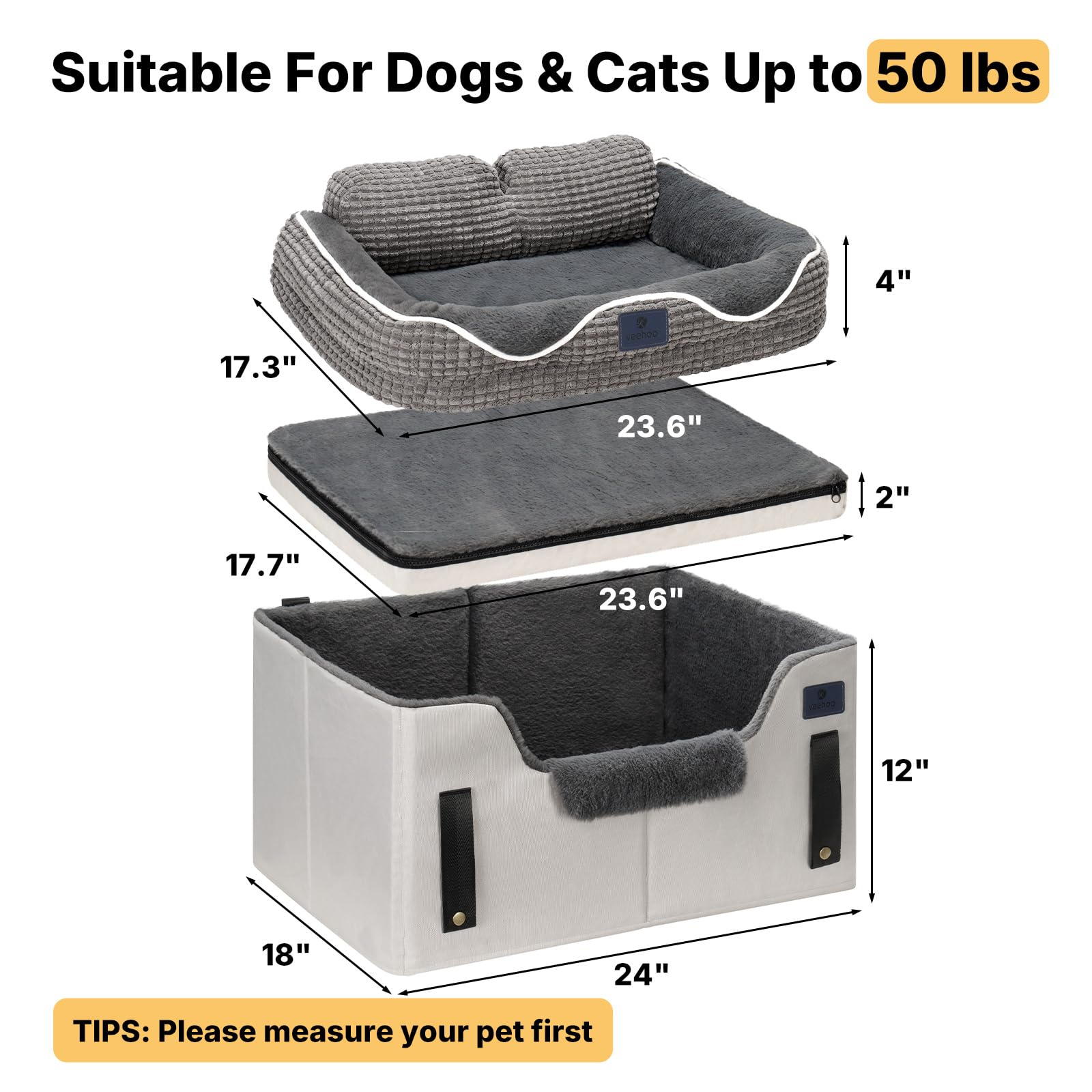 Veehoo spacious inside dog bed offers familiar comfort during car stops.