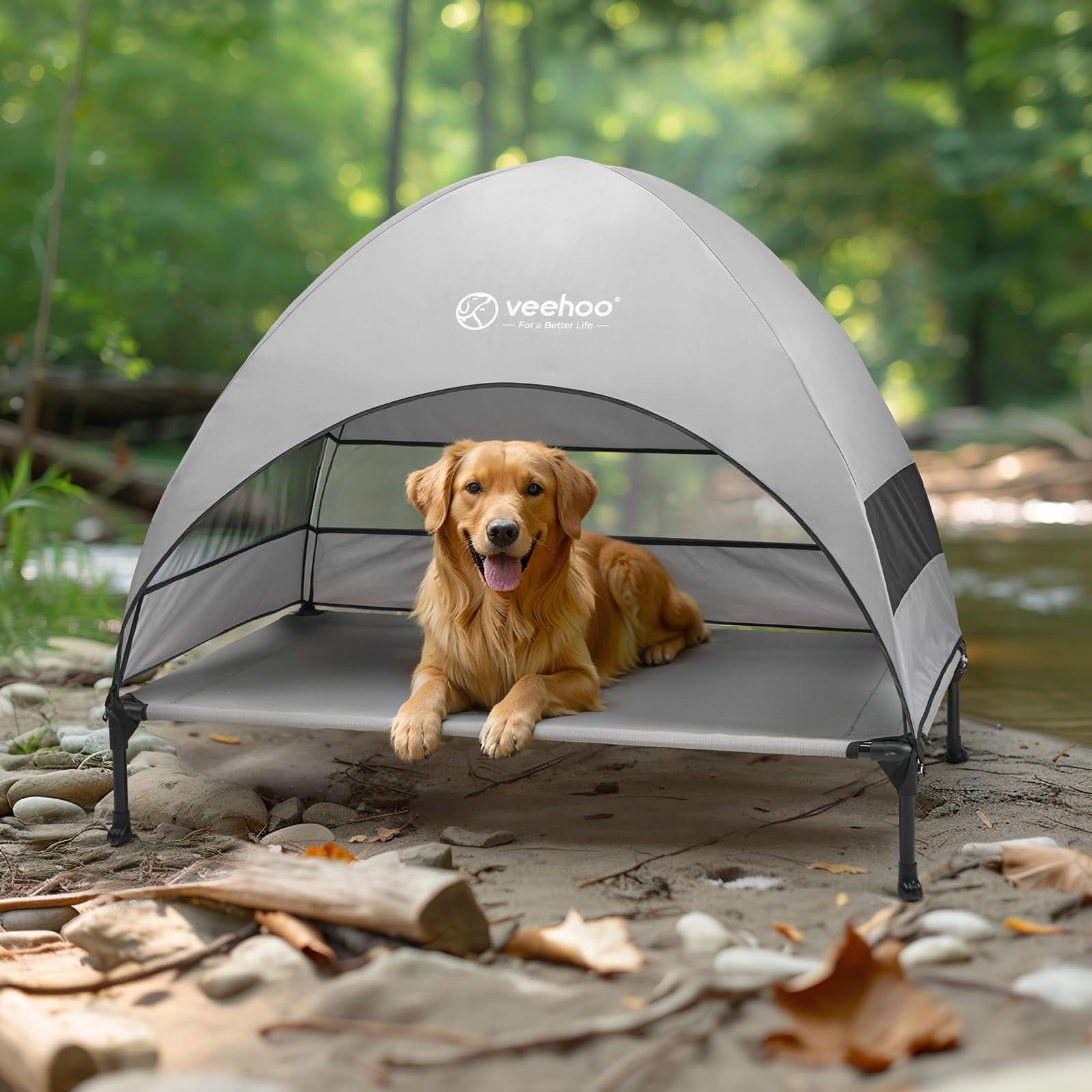 Veehoo spacious bed for large breeds like German Shepherd and Golden Retriever.