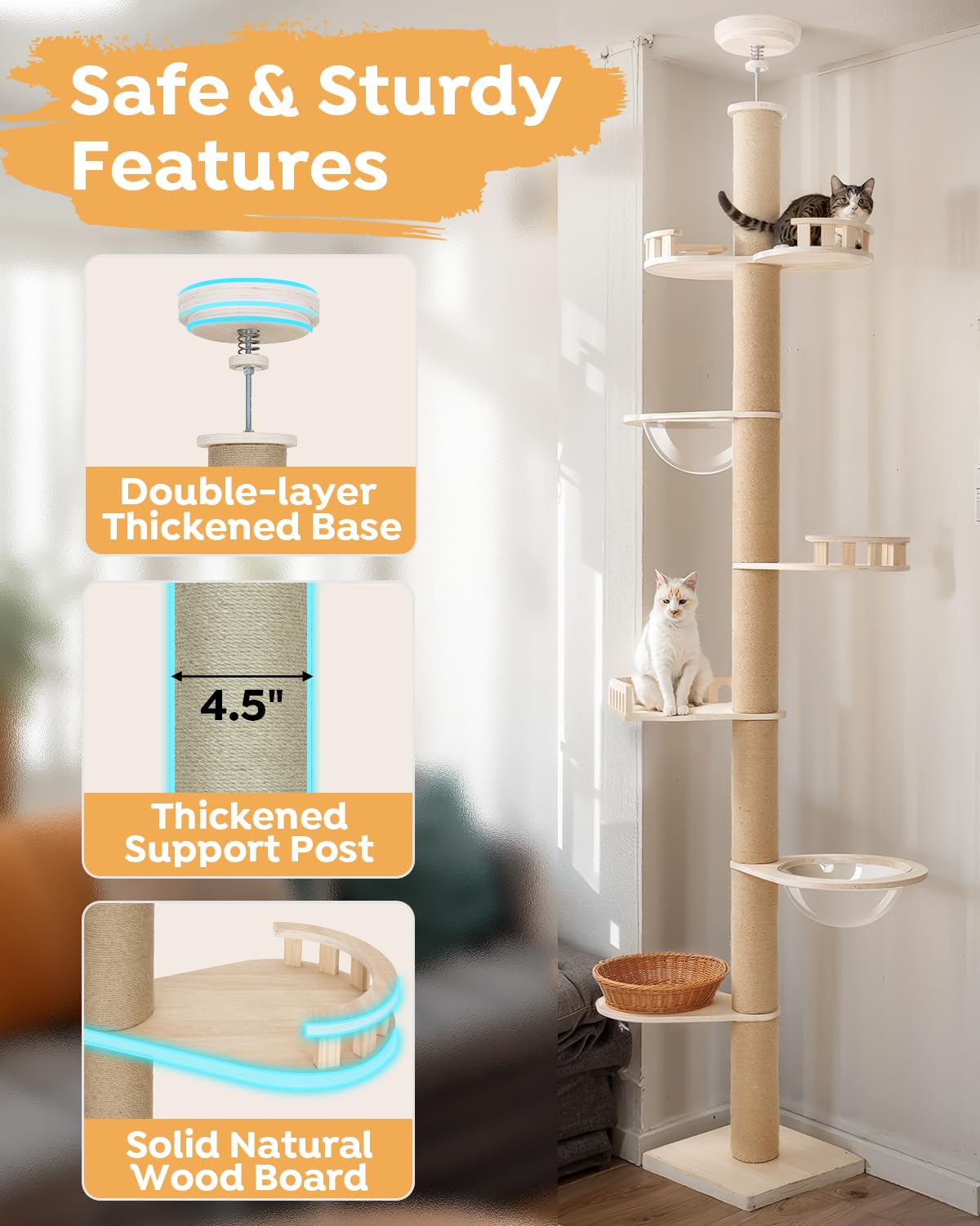 Veehoo thick 4.3-inch post provides sturdy scratching and stability