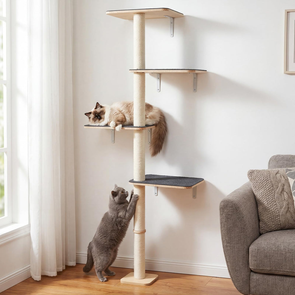 Veehoo wall-mounted cat tree with large perches for elevated viewing and naps