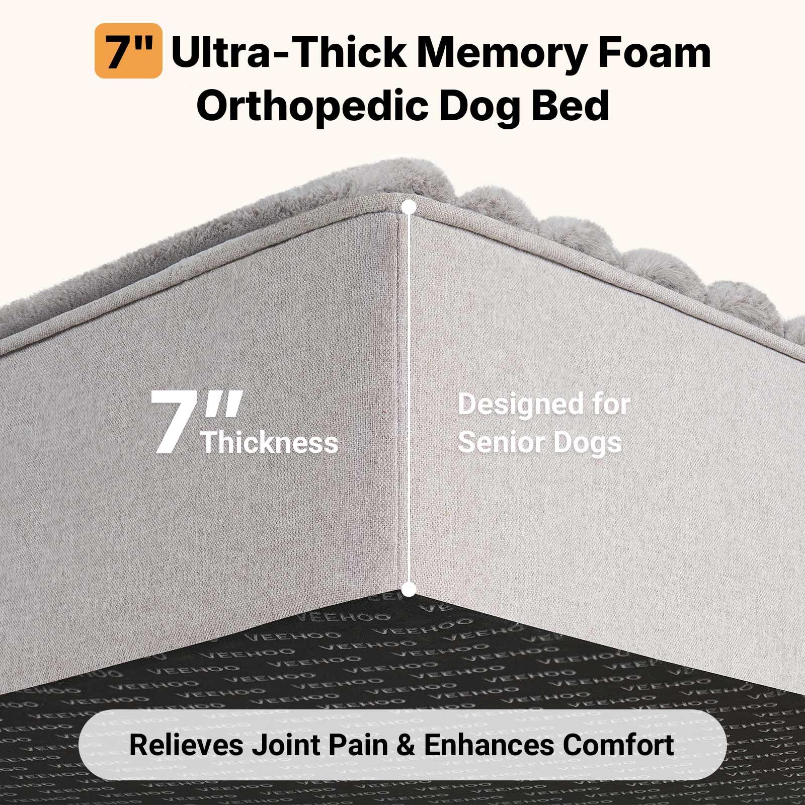Veehoo XXL bed side view highlighting generous 52x36 size for large breeds.