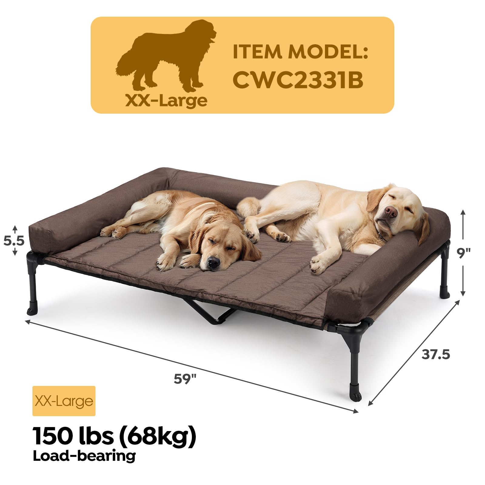 Veehoo XXLarge raised pet cot emphasizing elevated height to keep pets clean.