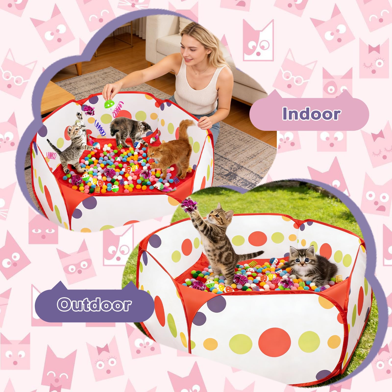 Veerlogix foldable cat ball pit with storage bag ready.