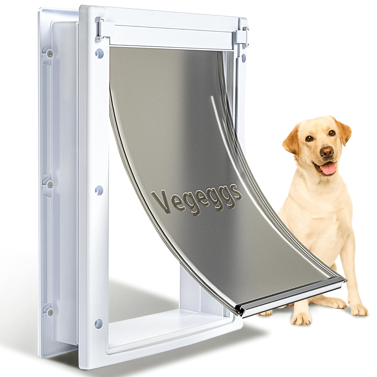 Vegeggs large dog door installed in wood doorway showing easy setup with template