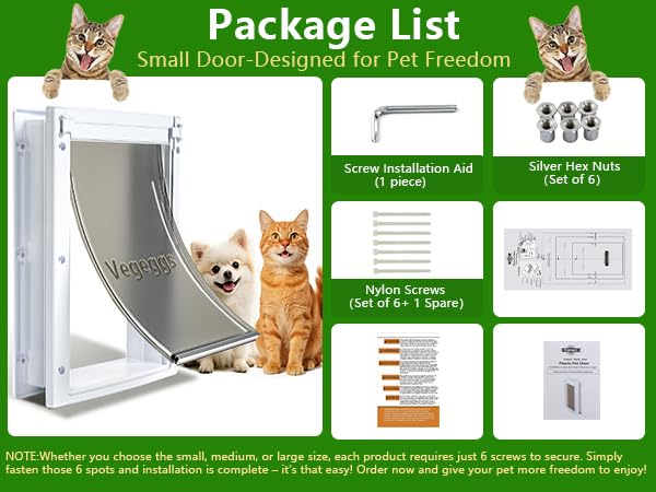 Vegeggs pet door kit includes template and installation hardware