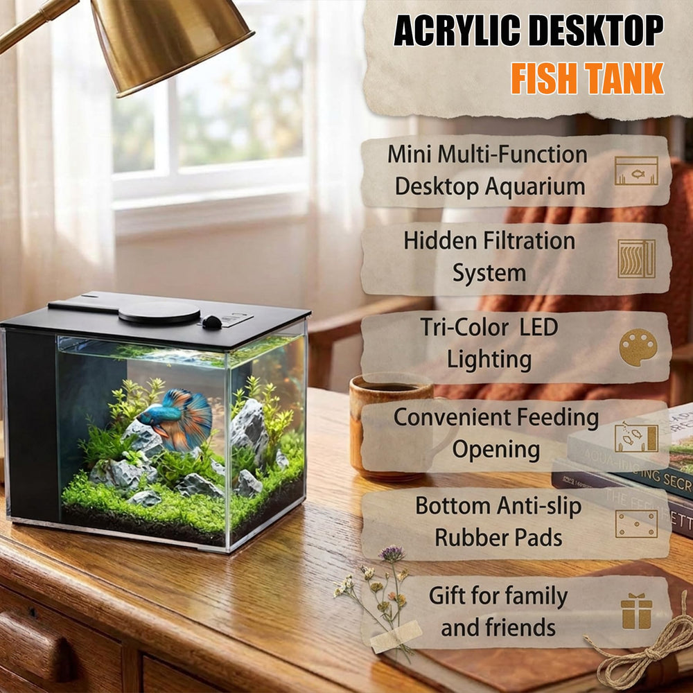 Vehipa Betta Tank 1Gal side view highlighting slim footprint for counters