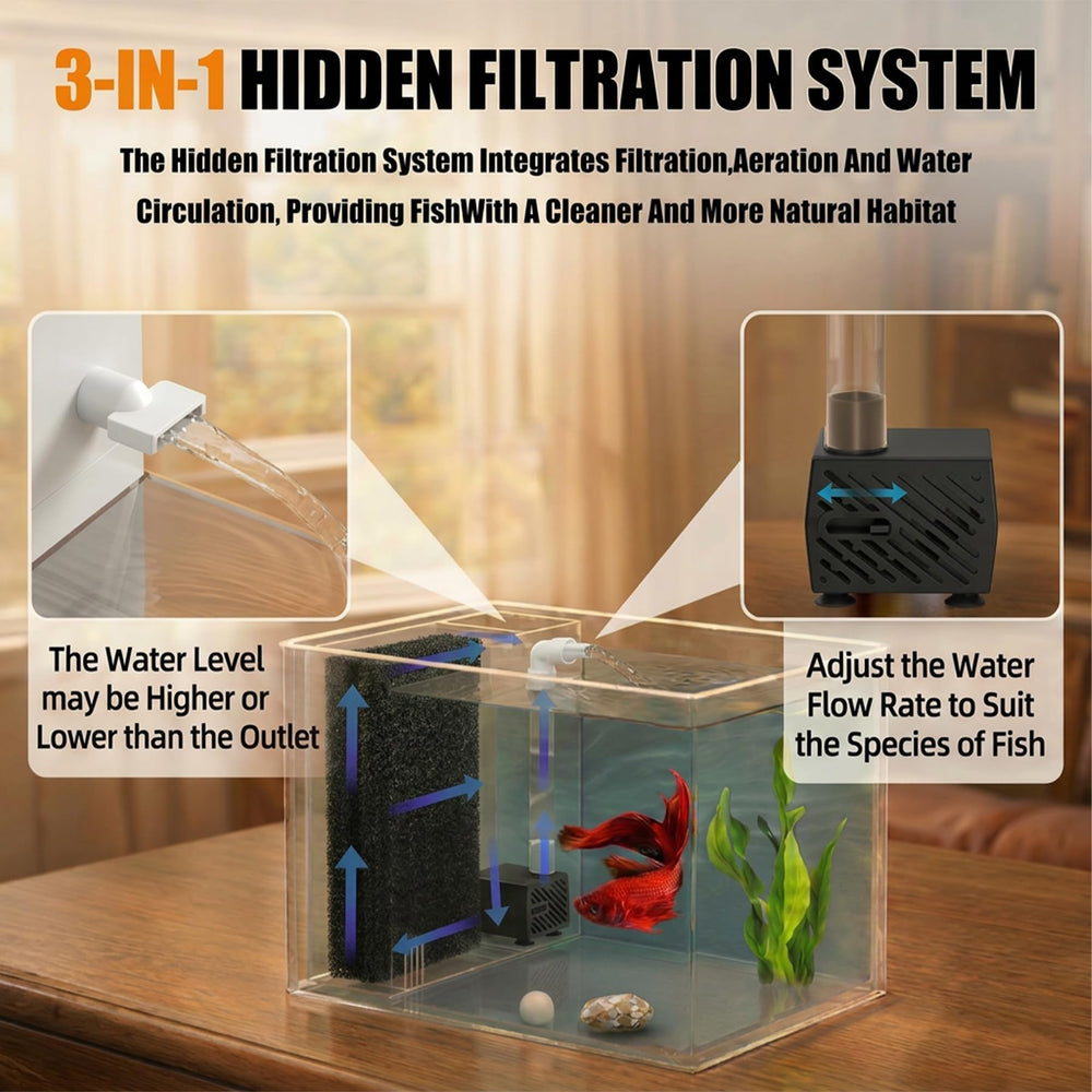 Vehipa Betta Tank LED light on illuminates colorful underwater scenery.
