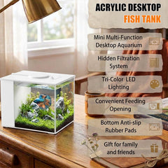 Vehipa Betta Tank side view demonstrates slim footprint fits shelves.