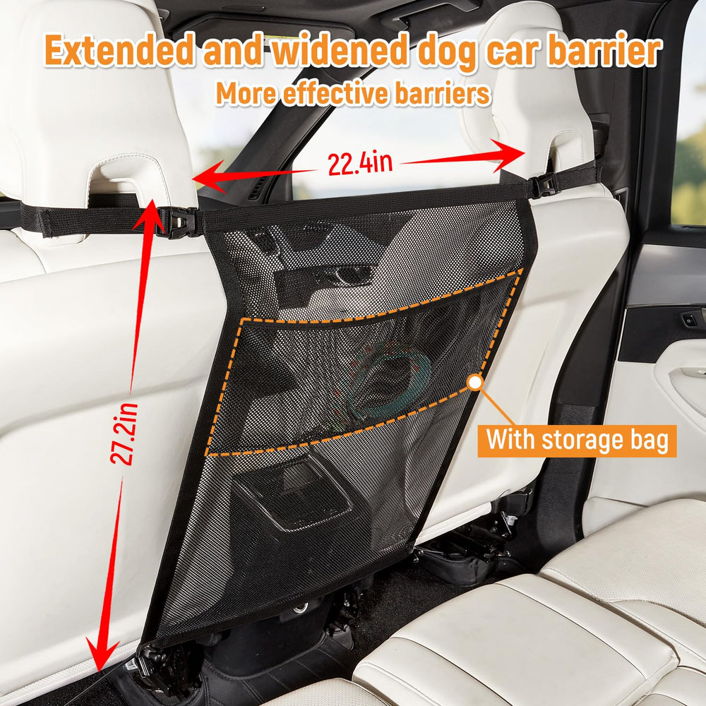 Veitail dog car barrier with larger mesh prevents front-seat access