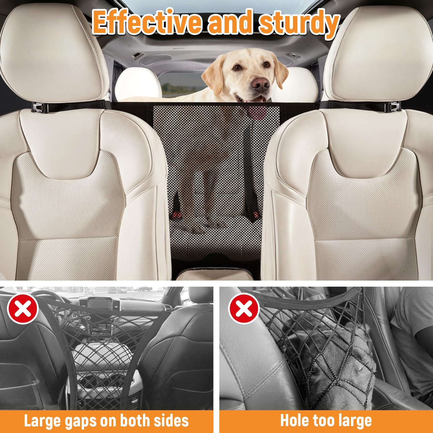 Veitail dog car barrier with mesh storage holds leashes and supplies