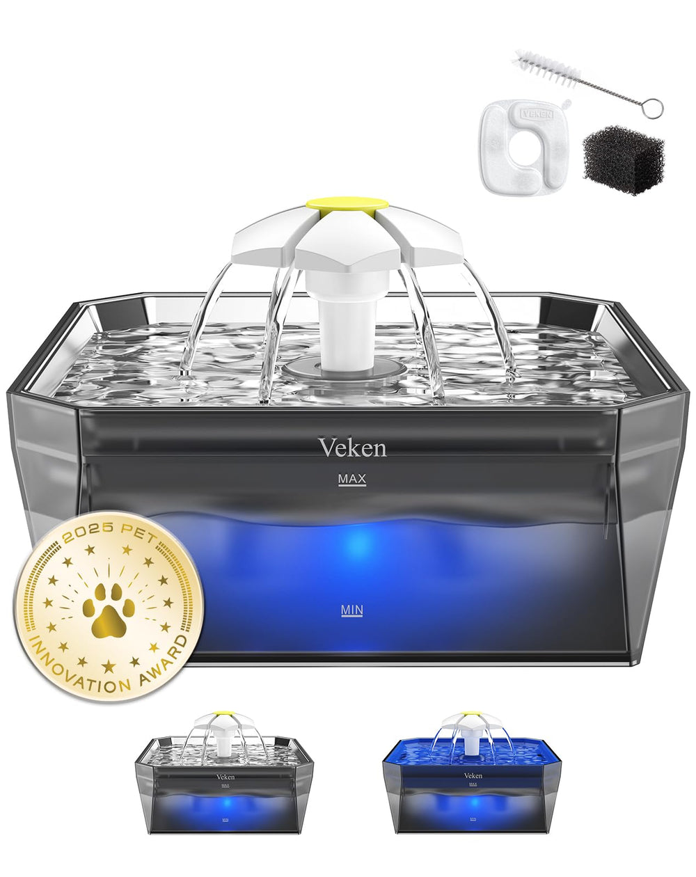 Veken 50oz cat fountain shows ample capacity for longer hydration.