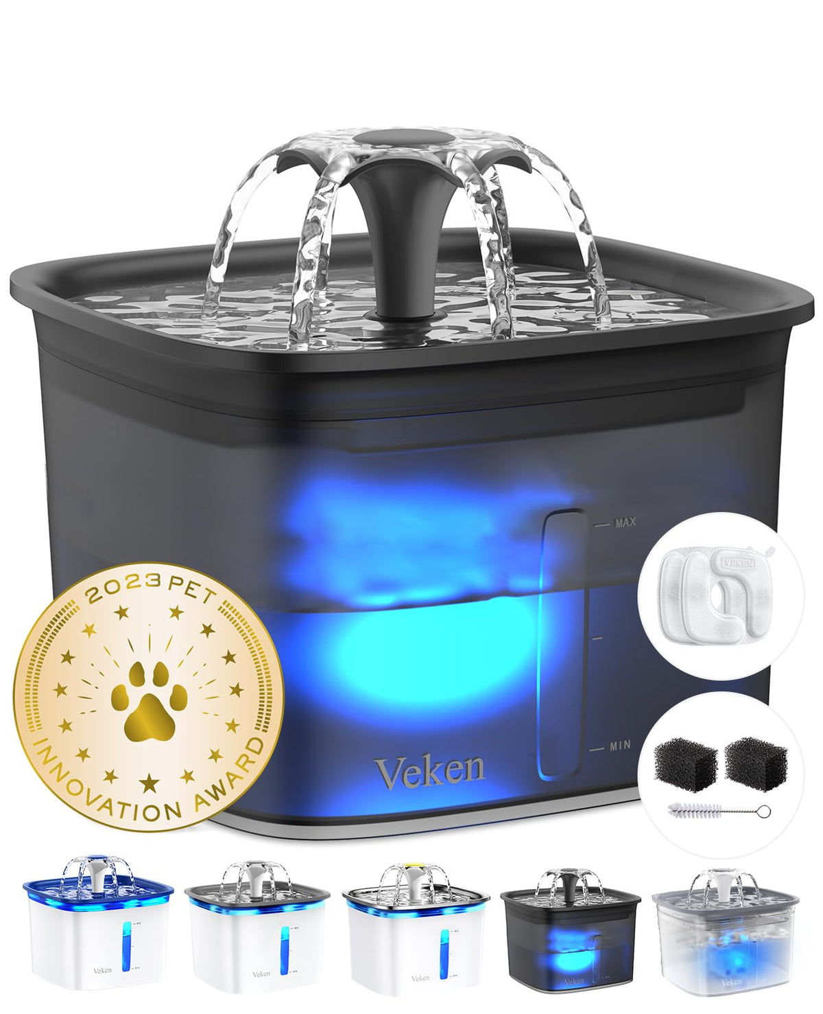 Veken 95oz fountain with flower flow attracts cats and dogs to drink more