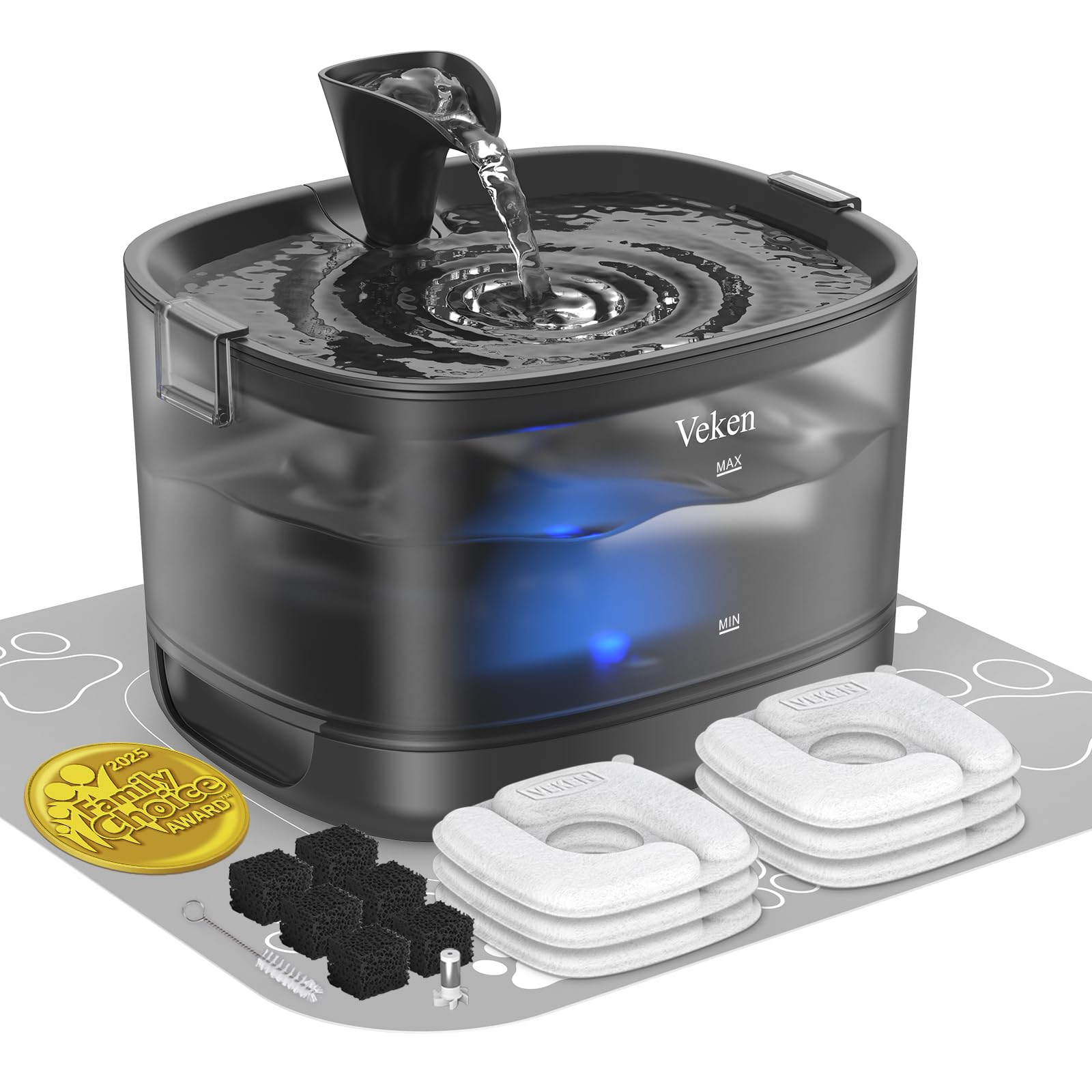 Veken cat water fountain with detachable tank for easy cleaning.