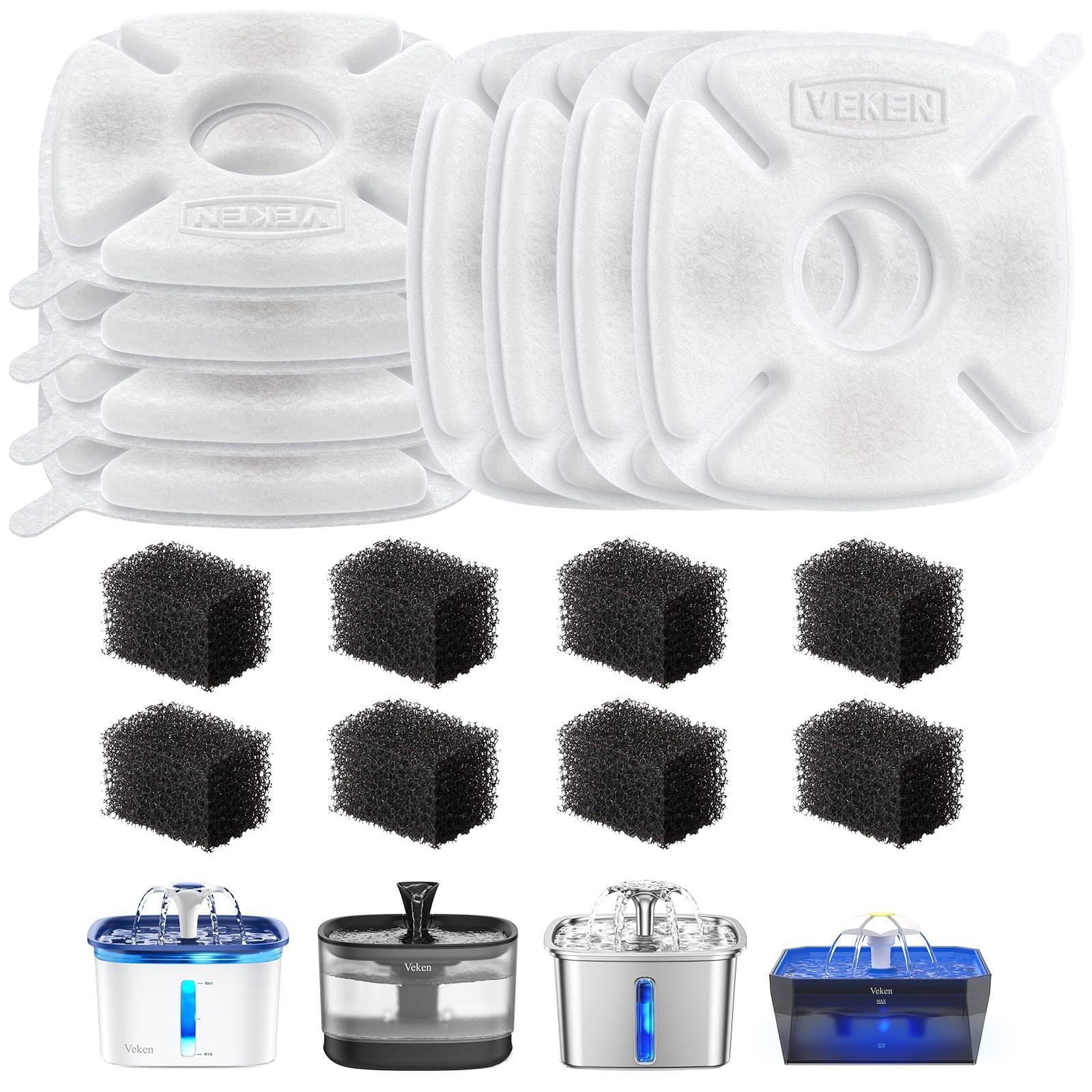 Veken cat water fountain filter package shown, delivering clean, tasty water for pets.