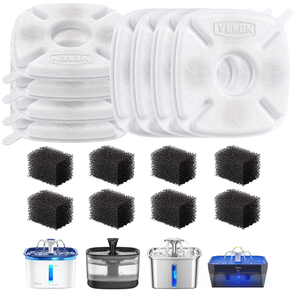 Veken cat water fountain filter package shown, delivering clean, tasty water for pets.
