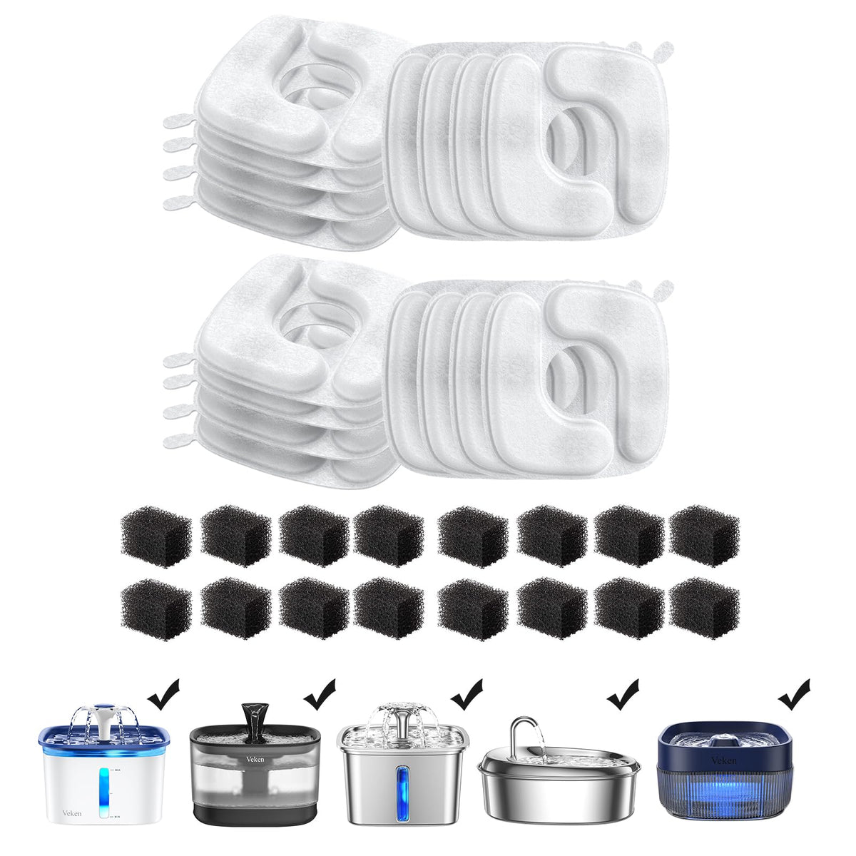 Veken cat fountain filters 16-pack close-up, promoting clean, fresh water for pets.
