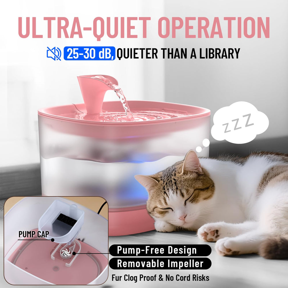 Veken cat water fountain with LED light for nighttime visibility.