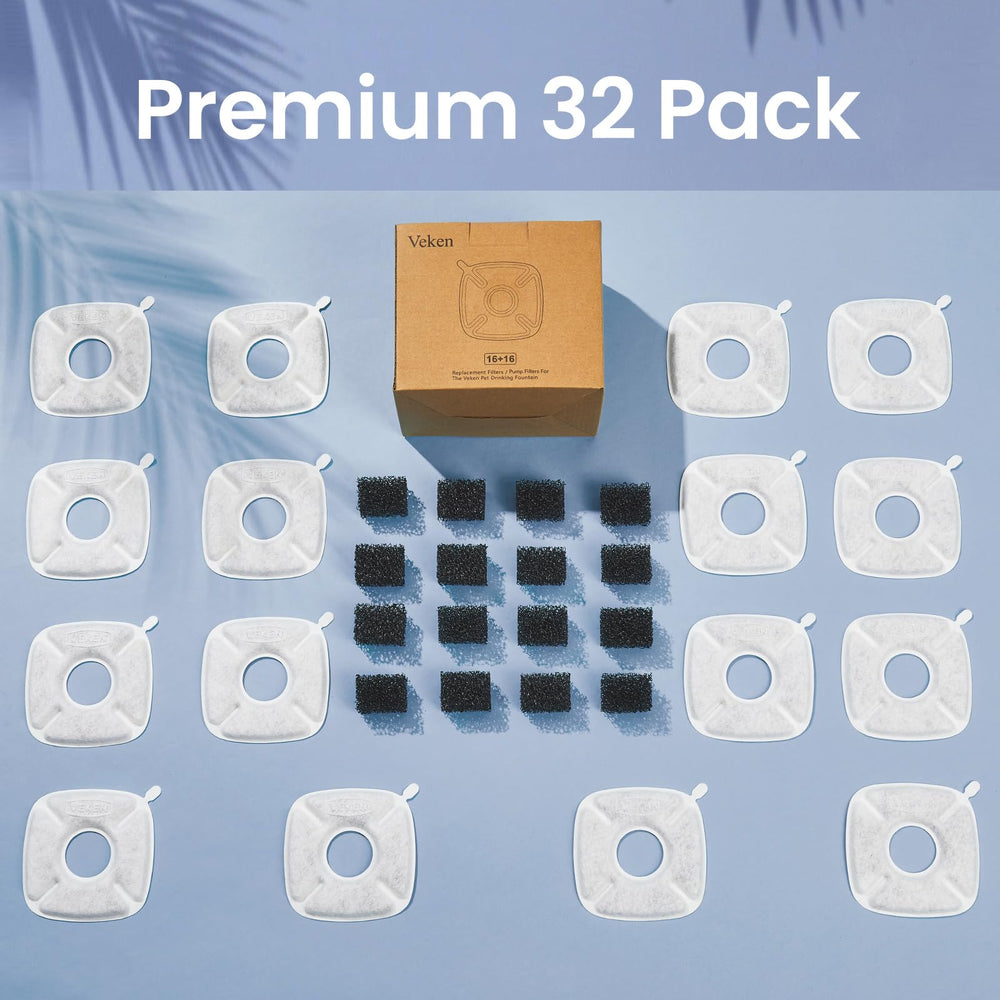Veken cat fountain water quality enhanced by filtration components.