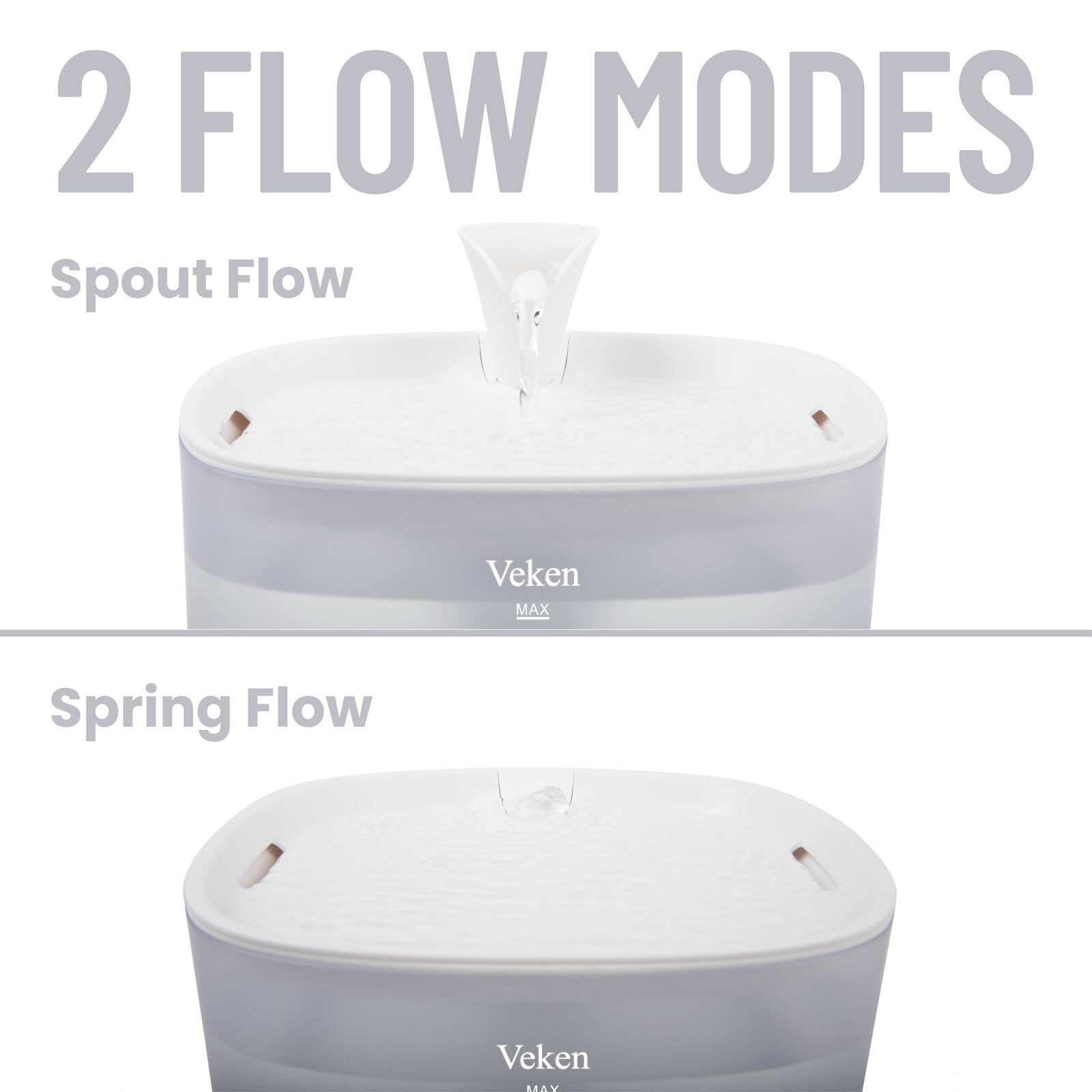 Customizable water flow on the Veken fountain to suit pets
